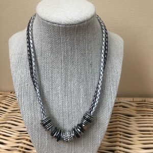 Silver Tones Leather and Charm Necklace